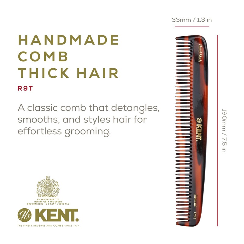 Kent Handmade Medium Coarse Toothed Dressing Hair Comb, 19 cm
