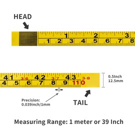 2Packs Steel Self-Adhesive Measuring Tape, 110cm or 43-Inch Imperial and Metric Ruler Tape, 1/2-Inch Peel and Stick Tape Measure for Woodworking, Saw, Drafting Table, Left to Right Reading, Yellow