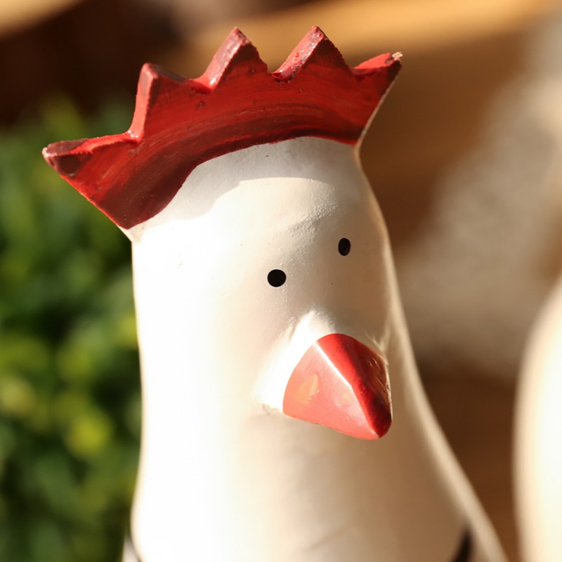 3Pcs Mediterranean Style Wooden Carved Chicken Set Collectable Figurine Showcase