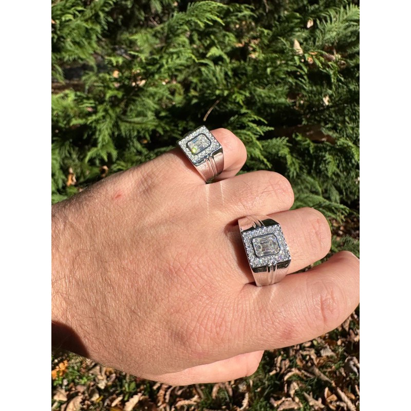 Harlembling Big 2.6ct Emerald Cut MOISSANITE Solitaire Mens Real Solid