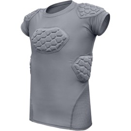 Exxact Sports Elite 6-Pad Adult Padded Football Shirt with Chest, Shoulder, Ribs & Spine Protection, Mens Football Padded Compression Shirt (Grey, Adult Medium)