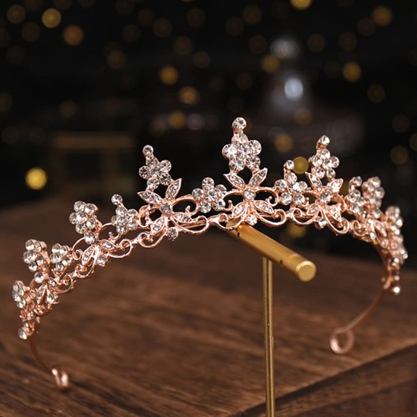 Lurrose Rhinestone Headpiece Bridal Crystal Headband Jewelry Tiara Princess Crowns and Tiaras Costume Accessories for Prom Wedding Party Rose Gold