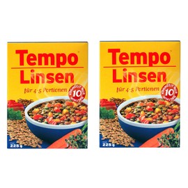Tempo Lentils (2 x 225 g) for 4-5 Servings, Quick and Easy to Prepare, Pack of 2