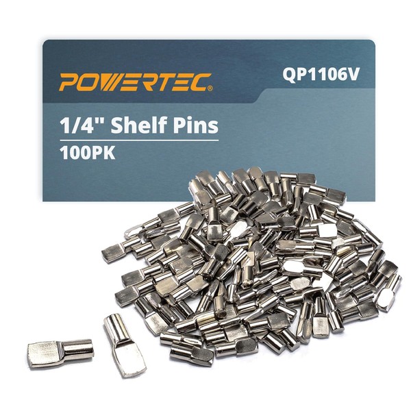 POWERTEC 1/4 Inch Shelf Pegs 100 pcs, Nickel Plated Stainless