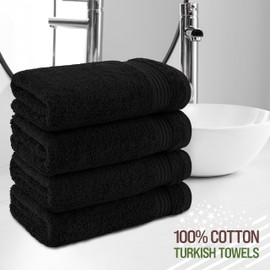 American Veteran Towel, Hand Towels for Bathroom Set of 4, 100% Cotton Turkish Hand Towel Sets Clearance Prime, Soft Drying Hand Face Towels, Black Hand Towels