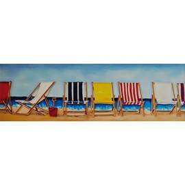 Old Tupton Ware Wall Hanging Art Tile (10 x 30 cm) - Deck Chairs