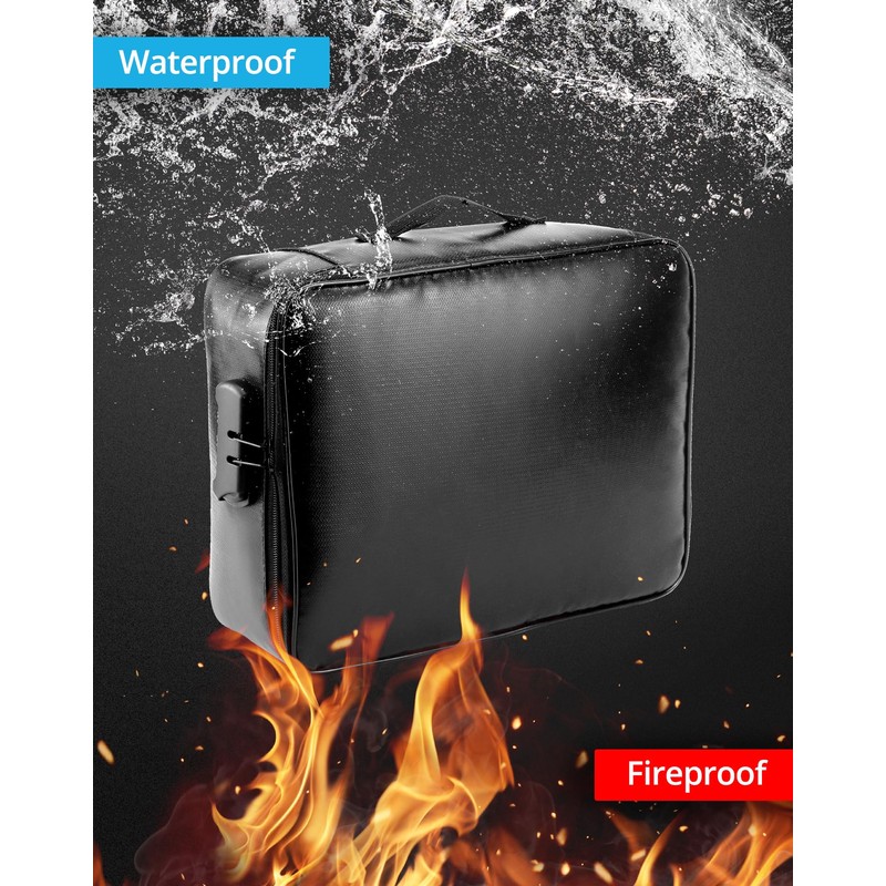 QWORK® Fireproof Document Bag, Important Document Organizer, Lockable Document Box,
