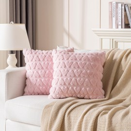 Qeokfgl Valentines Pillow Covers 18x18 inch - Valentines Day Decorations,Soft Plush Faux Fur Jacquard Anniversary Wedding Cushion - Throw Pillows for Bedroom Sofa Decor(Set of 2)