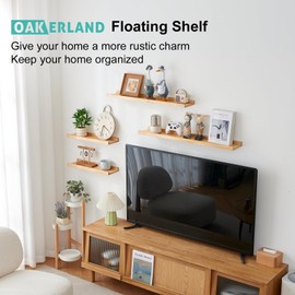 OAKERLAND Long Floating Shelves 36 inch, Set of 2 Rustic Pine Wood Wall Shelves for Bathroom, Living Room, Bedroom and Kitchen, Picture Ledge for Storage,Books,Room Decor,6x36 inch