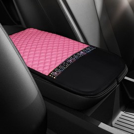 ZIMISI Bling Leather Car Center Console Cover, Comfortable Car Armrest Cover with Crystal Rhinestones, Anti-Scratch Waterproof Vehicle Armrest Seat Box Protector Cushion for Cars, SUVs, Trucks (Pink)