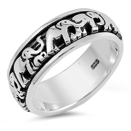 Elephant Spinner Eternity Wedding Ring New .925 Sterling Silver Band Size 9