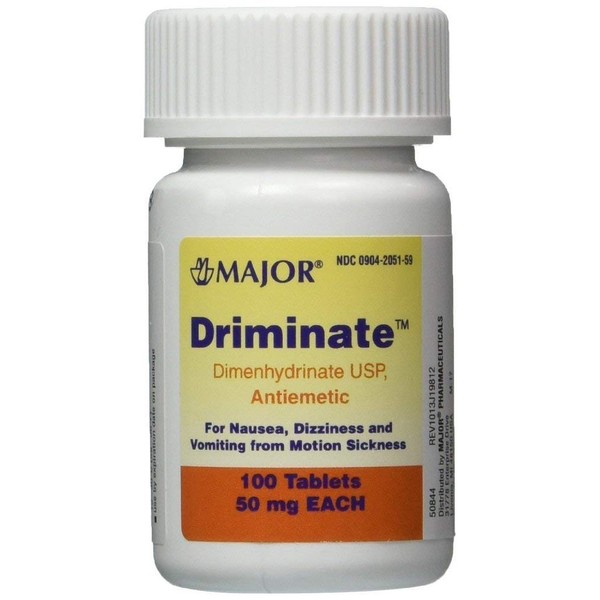 Driminate Generic for Dramamine Motion Sickness 50 mg Anti Nausea 100 ct (2 Pack)
