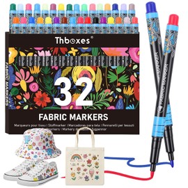 Thboxes 32 Textile Pens Machine Washable Permanent Textile Paint Machine Washable Fabric Colouring Pens Washable for T-Shirts Fabric Bags Textiles Canvas Shoes Hats Textile Markers Adults