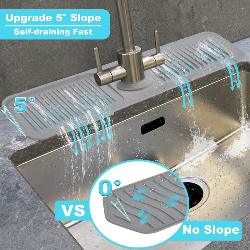 2 Pcs 40x12 cm Silicone Faucet Mats for 3.5-6cm Faucets