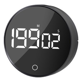 Kitchen Timer with Magnet, 200 Minutes, Visual, Large LED Display, Study Timer, Volume Change, Magnetic, Quiet, Count Up/Down Timer, Desktop Place, Wall Mounted, Battery Operated, For Classrooms, Cooking, Meetings, Libraries, Fitness, Baking, Study, Easy for Kids and the Elderly, Black