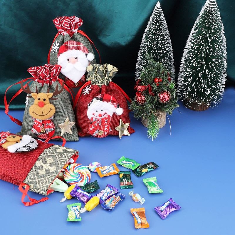 4 Pieces Christmas Drawstring Gift Bags Xmas Santa Claus Snowman