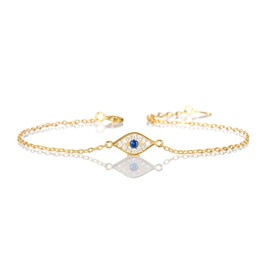 Diamond Treats Dainty Yellow Gold Evil Eye Bracelet in 925 Sterling Silver for Women, Gold Plated Ladies Bracelet with Cubic Zirconia Stones, Jewellery Gifts for Women