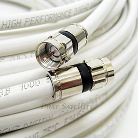 75ft White Perfect Vision Solid Copper UL cm CL2 Rated for in Wall Installation 3ghz 75 Ohm Coaxial Rg6 Directv, Dish Network, Cable Tv Video Cable w/PPC Rg6 Fittings by PHAT Satellite INTL