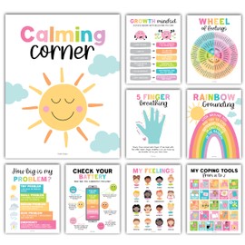 9 Colorful Calming Corner Posters For Classroom Must Haves For Teachers - Calm Down Corner Supplies Elementary, Feelings Chart For Kids Ages 4-8, Emotions Chart For Kids, Calming Corner Items Kids