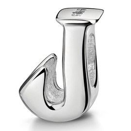 Sterling Silver 925 Letter Alphabet Beads from Glossy Materia - Letter J Charm for Bracelets Bead #1376