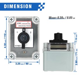 KEYMOO 40A Rotary Changeover Switch with Removable Key Lock, 660V 3 Position 2 Phase 8 Terminals, 2-Way 2NO 2NC Universal Selector Switch with Enclosure 26-40F/D202.2YTWB
