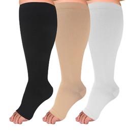 Fjquamitix 2-3 Pack Wide Calf Compression Socks (Black*Nude*White, 3Xl)