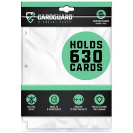 CardGuard 9-Pocket Card Sleeves Binder Sheets, 70 Count – Clear PVC-Free, Acid-Free Protector Sheets for Pokémon, YuGiOh, MTG, TCG, Game & Sports Cards