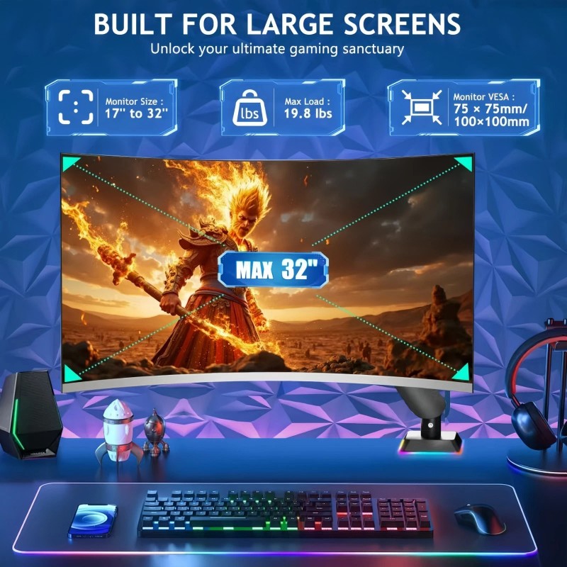 THEARK Gaming Monitor Stand with RGB LED Lights – Adjustable