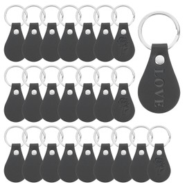 PATIKIL 24Pcs Leather Key Fob Kit, Round PU Leather Keychain Blanks with Rivets and Key Rings Key Chains Bulk for DIY Craft Laser Engraving, Black