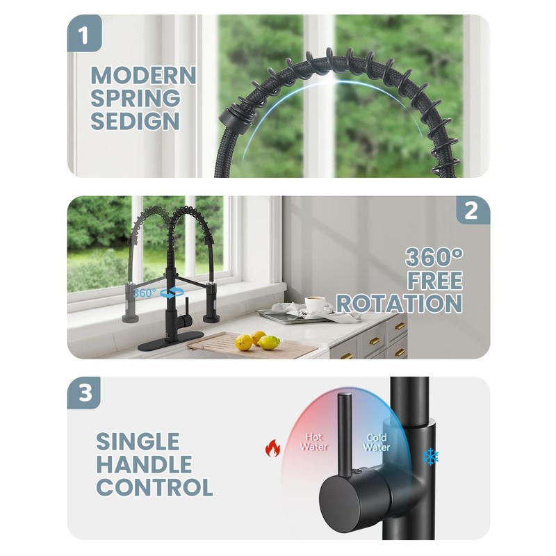 Casavilla Kitchen Faucet Set, Black Kitchen Sink Faucets with Pull