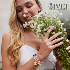 Bivei 7 Chakra Bracelet Real Stones, Gemstone Bracelet Women, Crystal Natural Stone Yoga, 18 - 18.5 inches, Bronze