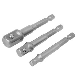 Dekton 3pc 1/4", 3/8" & 1/2" Socket Adaptor Set - Fits All Standard Drill Chucks|Hexagonal Shank| Fits Screwdriver Bit Holder| Turns Any Power Drill Into A Power Nut Driver| Durable