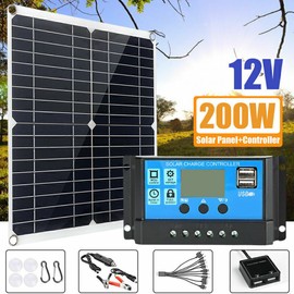 Full Complete 200W Solar Panel+6000W Power Generator 110V Home RV Off-Grid Set