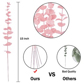 FEQO 36 Pcs Pink Eucalyptus Stems Artificial Leaves Faux Eucalyptus Stems Branches 15 inch for Wedding Bouquet Home Deco