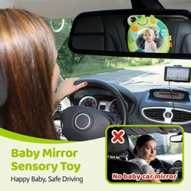 Jollybaby Car Seat Mirror Toy for Baby Rear Facing, Carseat Backseat Stroller Crib Play Gym Hanging Toys for 0-3-6-12 Months,Tummy Time Mirror Toys Gifts for Newborn Infants - Frog