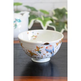 Waza no Kura, Stylish Rice Bowl, Kutani Ware, Rice Bowl, Mountain Cherry Blossoms, Birds, Pottery, Rice Bowl, High Quality, Brand, Japanese Tableware, Made in Japan, Birthday Gift, 60th Birthday Gift
