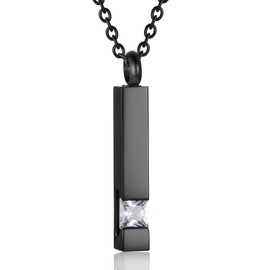 Inlay Multi-Colored Crystal Bar Memorial Urn Necklaces for Cremation Ashes Stainless Steel Keepsake Jewelry, Stainless Steel