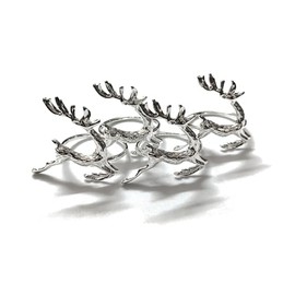 Climple Napkin Rings Set of 4 - Deer Silver Napkin Rings - Elegant Decorative Silver Napkin Ring Holder Buckles for Holiday, Thanksgiving, Christmas Table Decorations