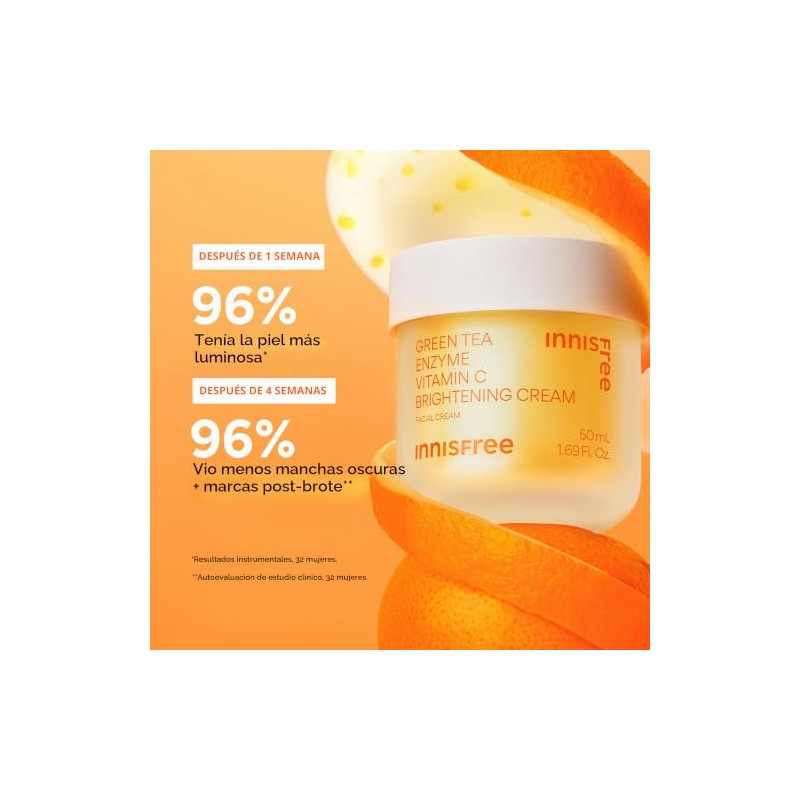 Innisfree Crema Iluminadora Enzima Verde Hidratante Facial Coreana Manchas Oscuras