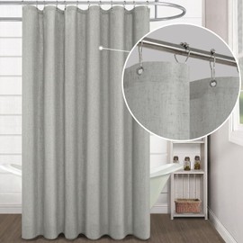 KOUFALL 96 Inch Grey Shower Curtain,Natural Linen Fabric Extra Long Oversized Shower Curtains for Bathroom with Hooks,72x96 Length