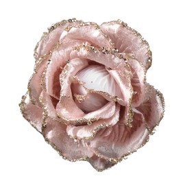Christmas Tree Decoration Clip on Rose Flower 10cm Fabric with Glitter Wedding Decoration (Rose Gold 5803)