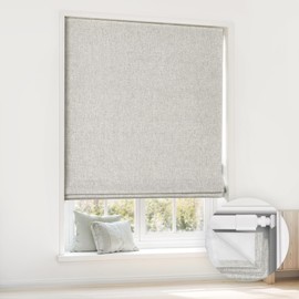LazBlinds No Tools No Drill Cordless Roman Shades for Windows, Blackout Thermal Insulated UV Blocking Window Blinds, Room Darkening Fabric Blinds for Indoor Windows, 31'' W x 64'' H, Grey