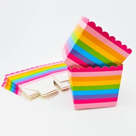 ZYOOO Pack of 12 6.5 cm x 8 cm Small Cardboard Containers Colourful Striped Suitable as Ice Cream Sundae, Popcorn Bags, Cupcake Containers for Ice Cream Party, Baby Shower, Gender Reveal, Baby Shower