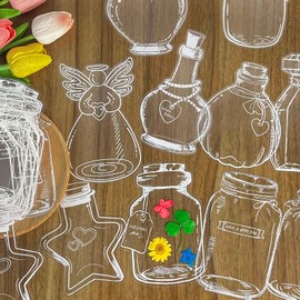 Krinisou 40pcs Transparent Dried Flower Bookmark, Clear DIY Bookmarks Kit, World in a Bottle Mason Jar Herbarium Stickers Set (No Pressed Flowers)