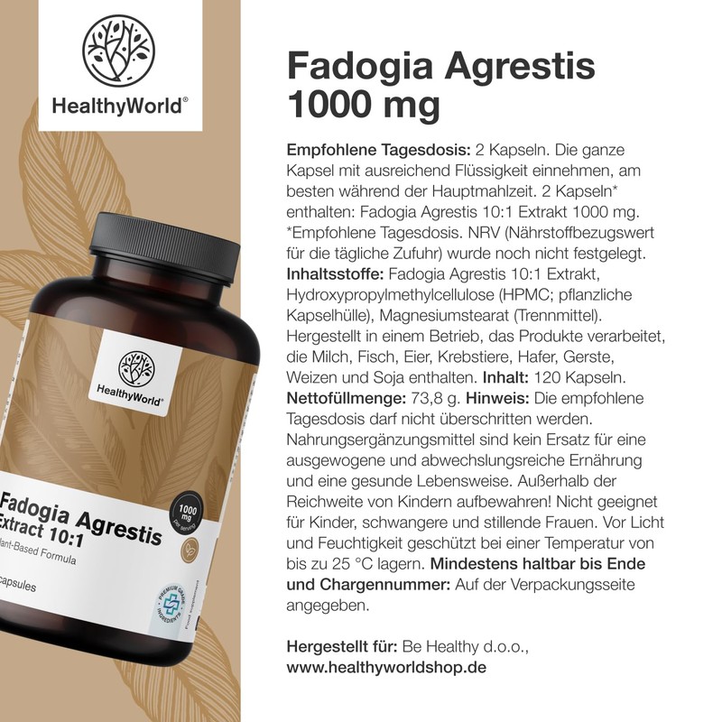 HealthyWorld® Fadogia Agrestis - 120 Capsules - For Men -