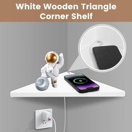 Floating Corner Shelf,Wood Corner Shelf Wall Mounted,White Wall Hanging Storage Display Shelf for Dorm Bedroom Kitchen Living Room