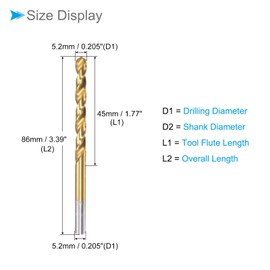 CoCud 6542 Twist Drill Bit, 0.2 inch (5.2 mm) Drill Diameter, Titanium Coated, High Speed Steel, Straight Shank - (Application: Stainless Steel, Alloy, Metal), Pack of 2