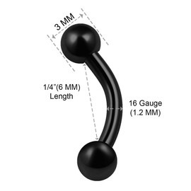 KJM Fashion Pack of 3 Anodised Banana Barbell 1.2 mm 16 g Eyebrow Earrings, Metal