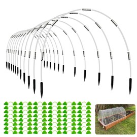 OOTONAT Garden Hoops for Raised Beds- Rust Free Fiberglass Frame Plant Hoops with Support Bases -Greenhouse Hoops Grow Tunnel , 72pcs，Vanilla
