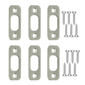 Round Corner Deadbolt Strike Plate 1" x 2-1/4" with 12 Screws 1-3/8" (Satin Brushed Nickel) - 6 Pack